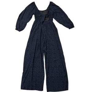 Madewell Jumpsuit Dark Floral Smocked Milkmaid Wide Leg Size 2 Coquette Preppy